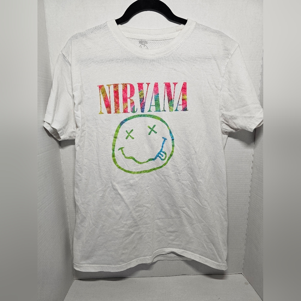 Nirvana Women XL Shirt Tie Dye Smile Boyfriend Graphic